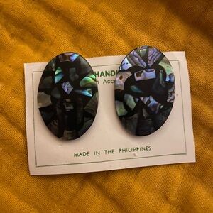 Handcrafted albalone vintage clip on earrings